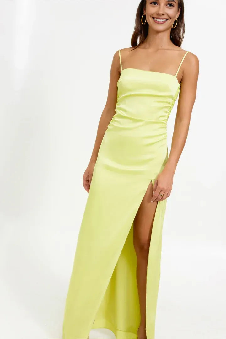 Simple Sheath Spaghetti Straps Sleeveless Satin Floor-Length Prom Dress
