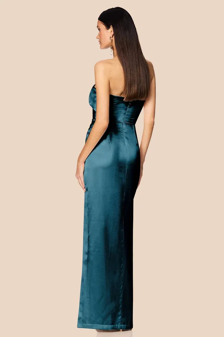 Simple Sheath Strapless Sleeveless Satin Floor-Length Prom Dress