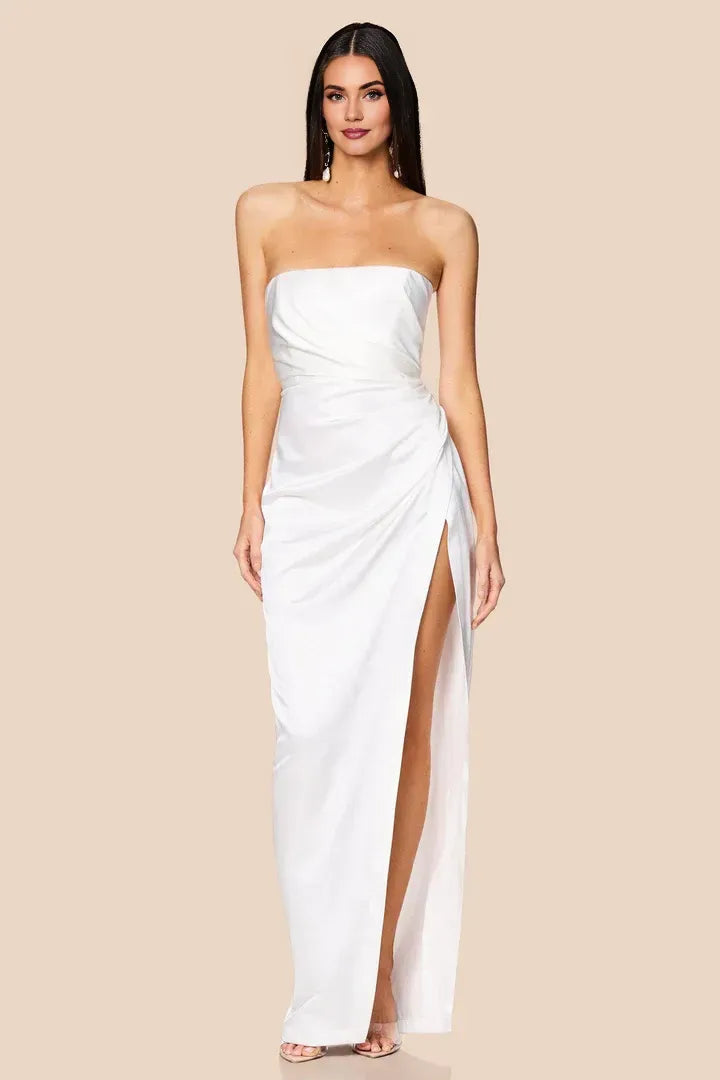 Simple Sheath Strapless Sleeveless Satin Floor-Length Prom Dress