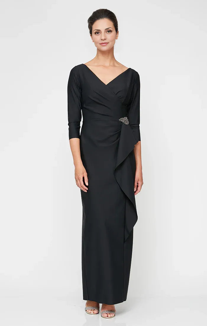 Simple Sheath V Neck Long Sleeve Zipper Up Floor-Length Mother of the Bride Dress