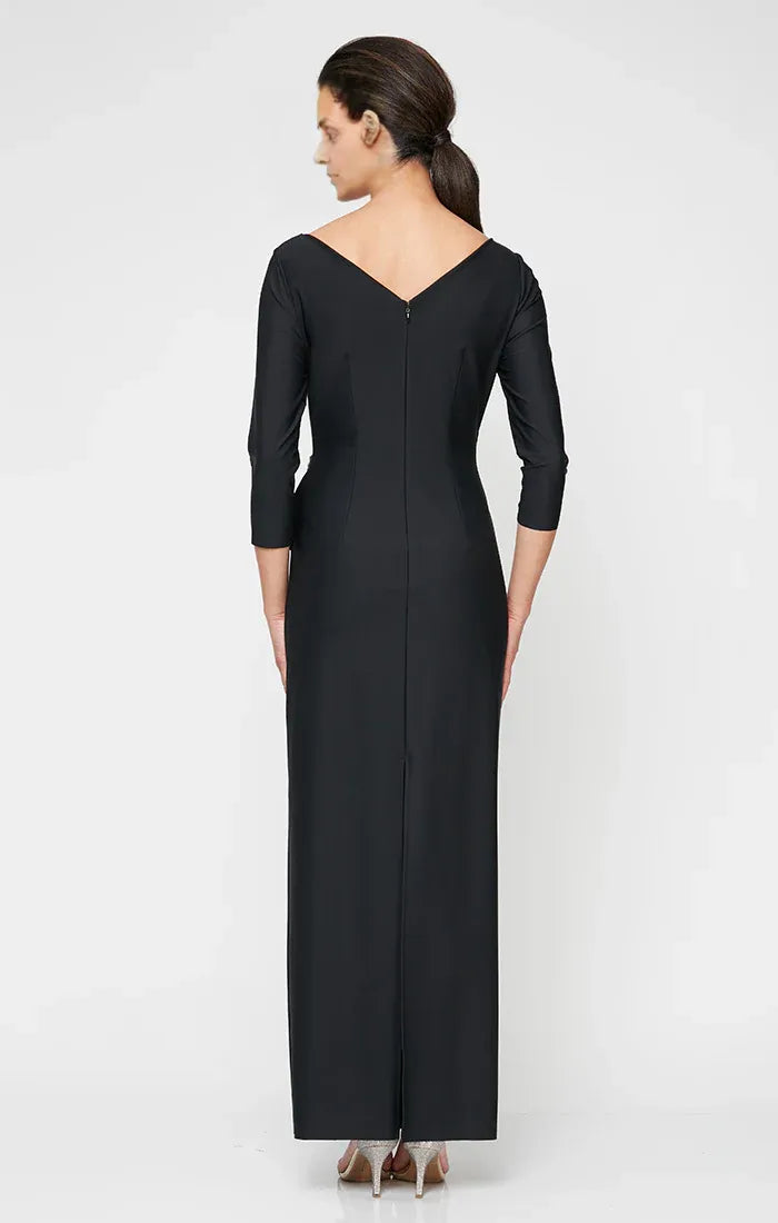 Simple Sheath V Neck Long Sleeve Zipper Up Floor-Length Mother of the Bride Dress