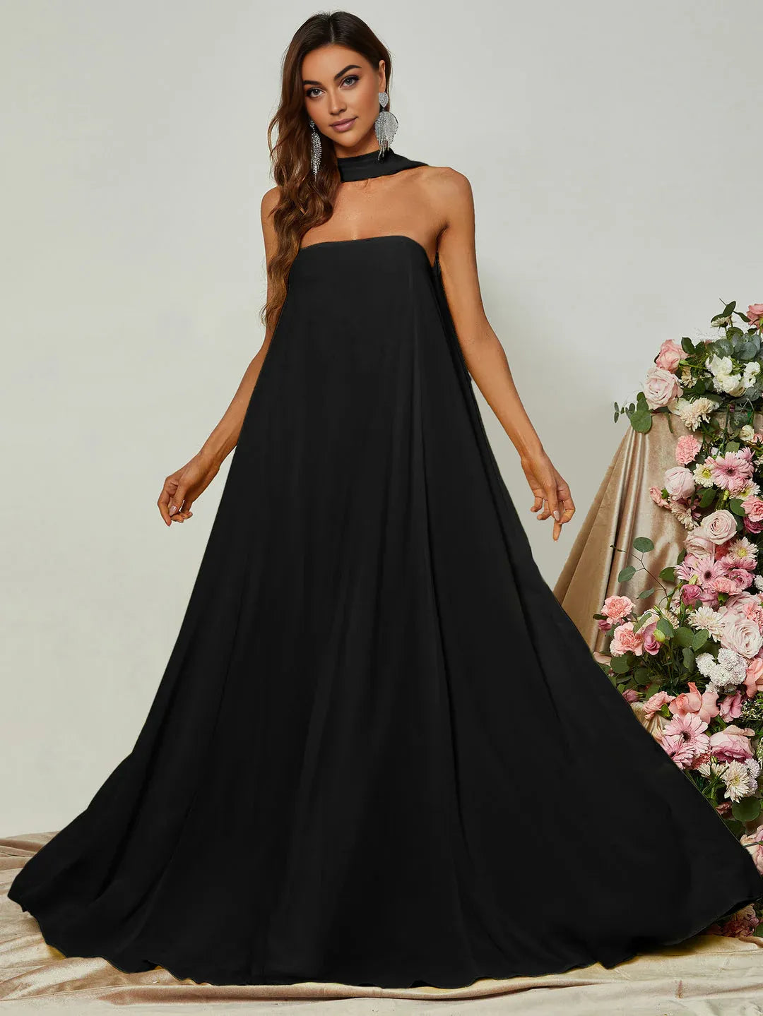 Modern Straight Tube Strapless Sleeveless Backless Sweep/Brush Train Prom Dress