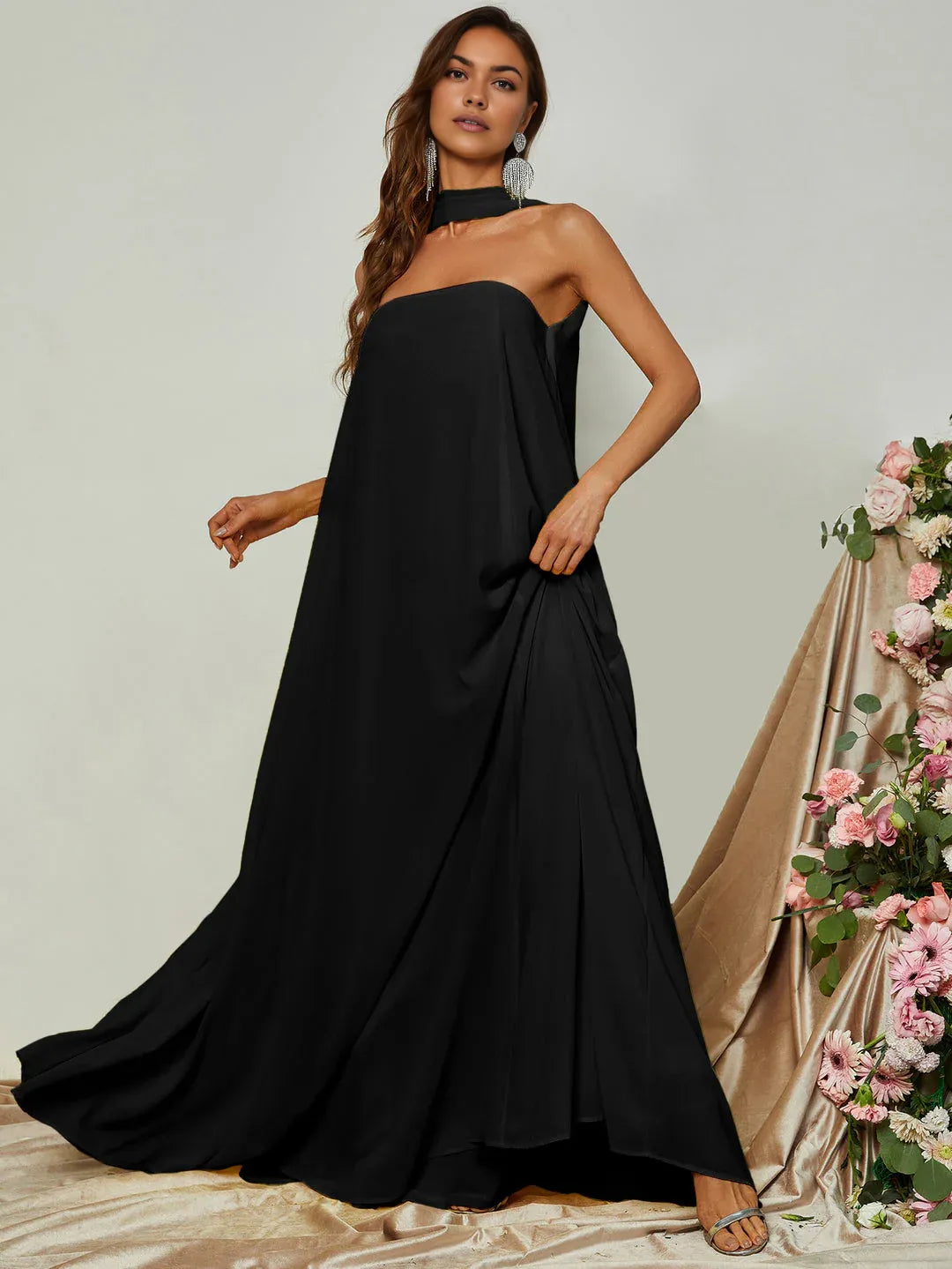 Modern Straight Tube Strapless Sleeveless Backless Sweep/Brush Train Prom Dress