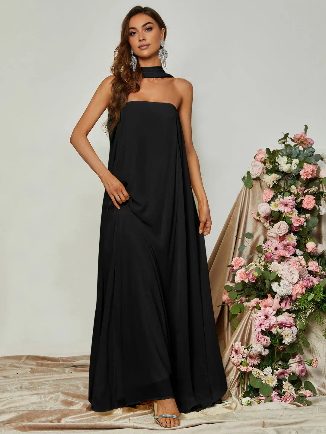 Modern Straight Tube Strapless Sleeveless Backless Sweep/Brush Train Prom Dress