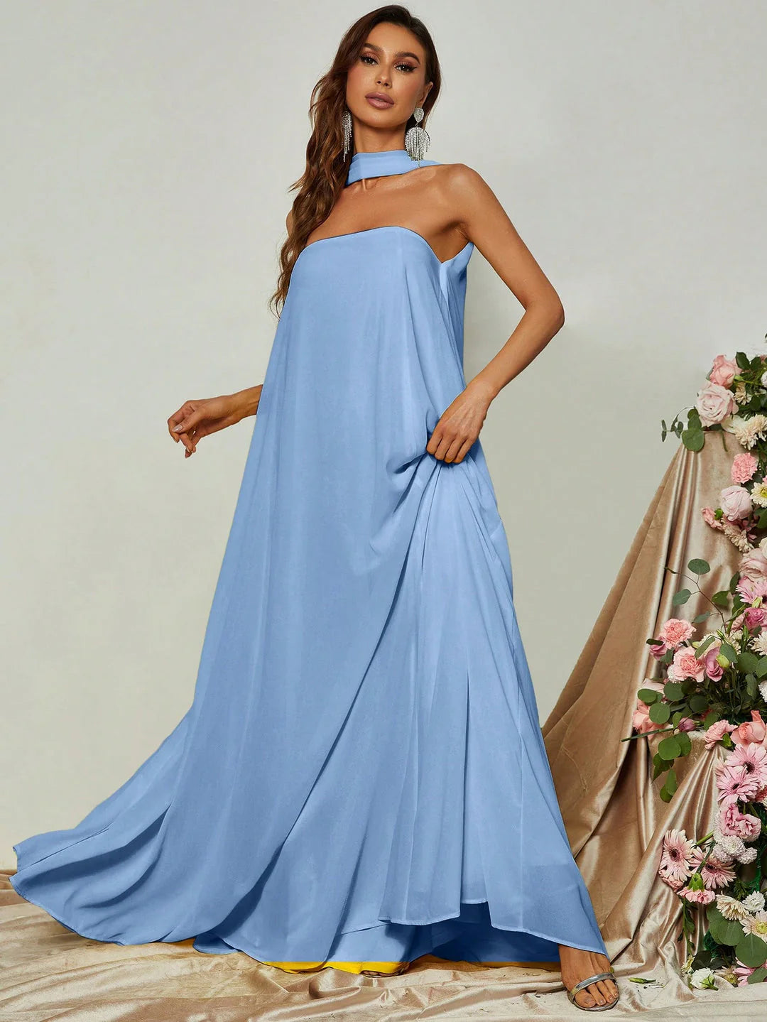 Simple Straight Tube Strapless Sleeveless Backless Sweep/Brush Train Prom Dress