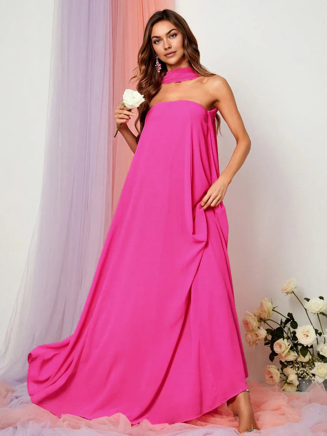 Modern Straight Tube Strapless Sleeveless Backless Sweep/Brush Train Prom Dress