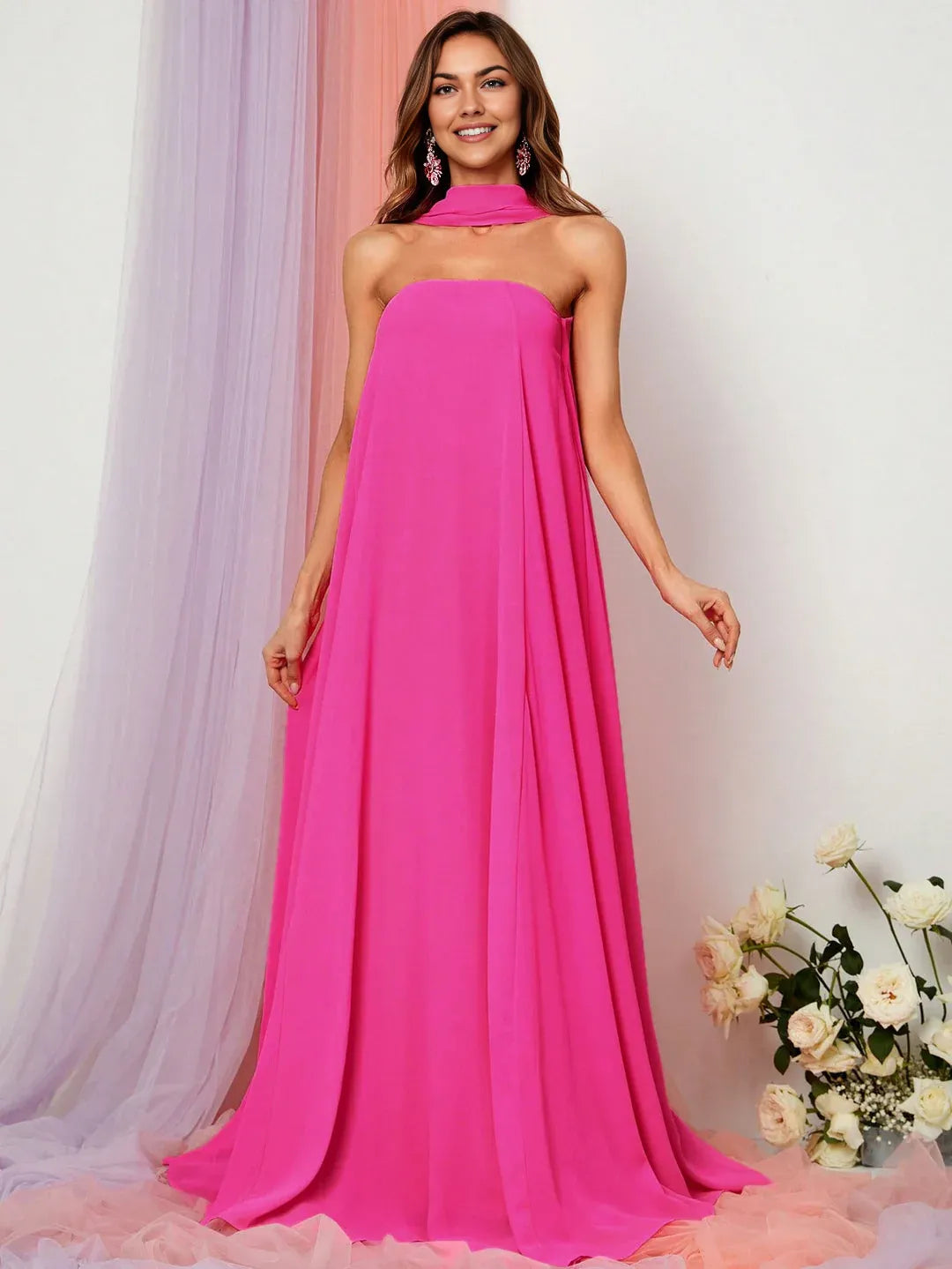 Modern Straight Tube Strapless Sleeveless Backless Sweep/Brush Train Prom Dress