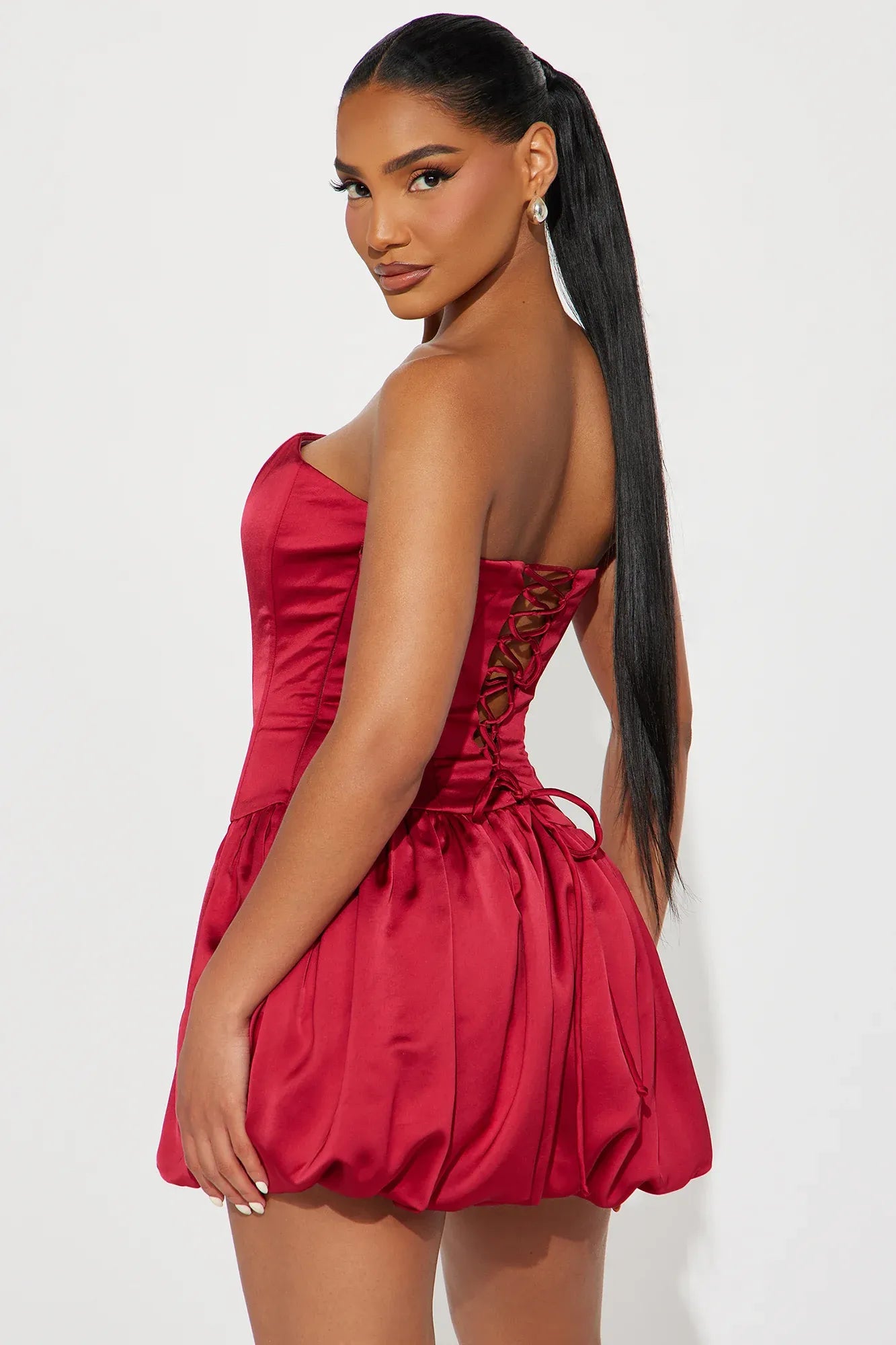 Simple Strapless Sleeveless A Line Pleated Satin Short-Mini Homecoming Dress