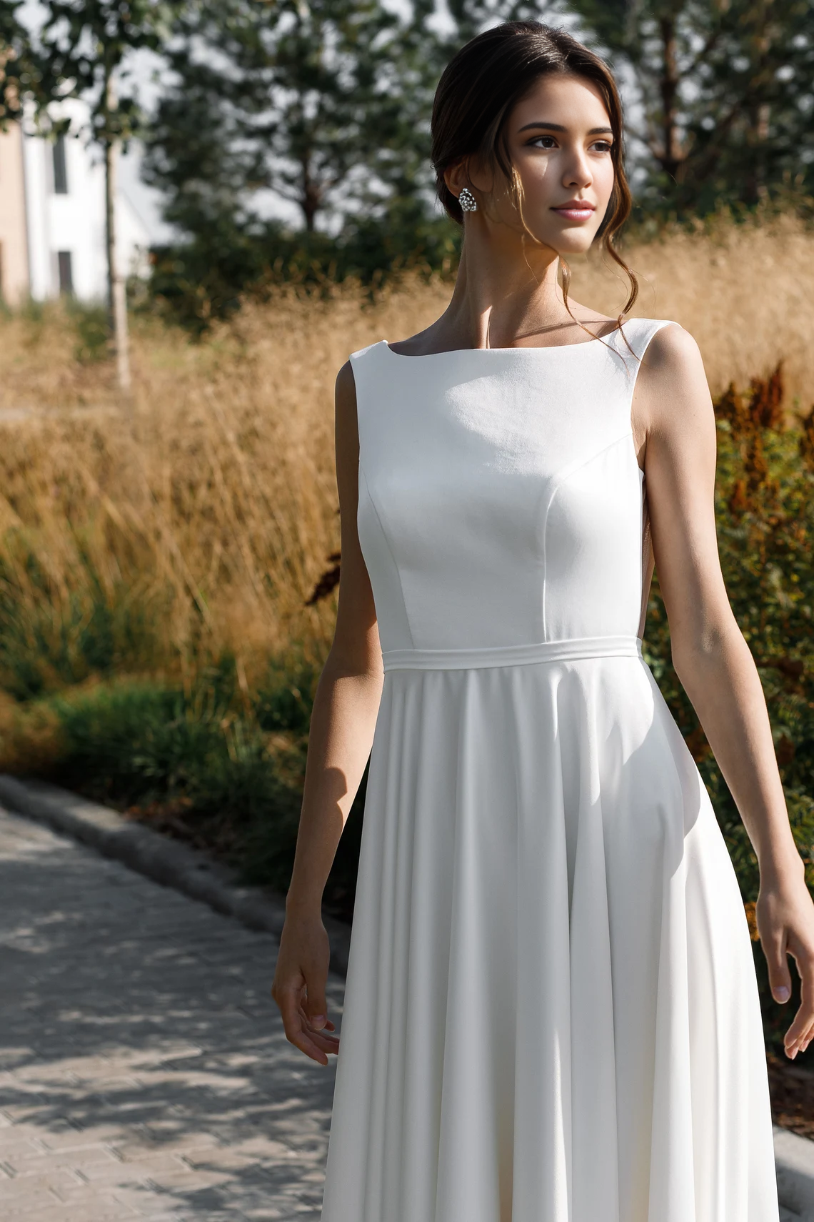 Simple Wedding Dress Modest Satin Wedding Dress Elegant A Line Wedding Dress Open Back With Bow