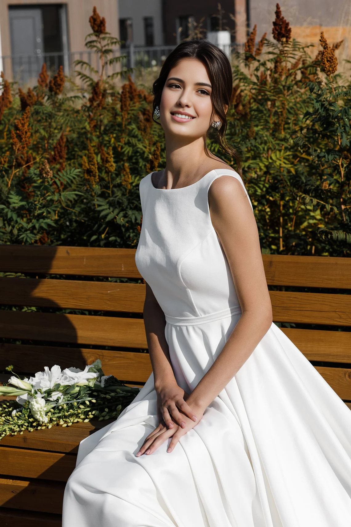 Simple Wedding Dress Modest Satin Wedding Dress Elegant A Line Wedding Dress Open Back With Bow