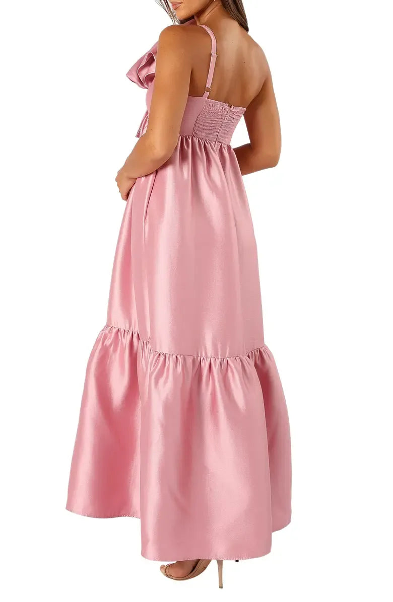 Beautiful A-Line One-Shoulder Sleeveless Satin Floor-Length Prom Dress