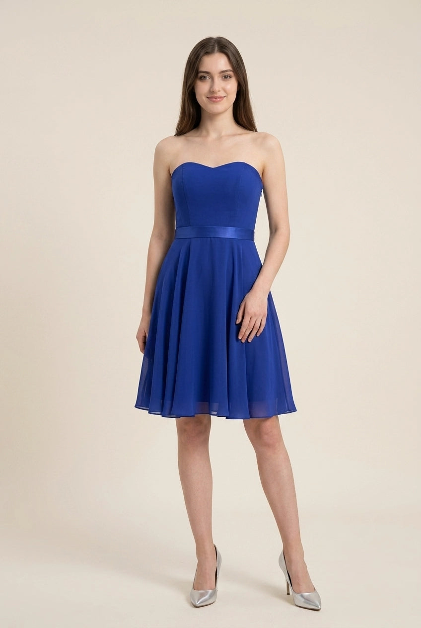 Simple A-Line Strapless Pleated Chiffon Royal Blue Short Homecoming Dress