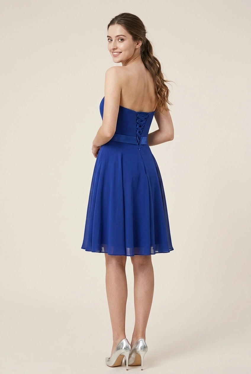Simple A-Line Strapless Pleated Chiffon Royal Blue Short Homecoming Dress