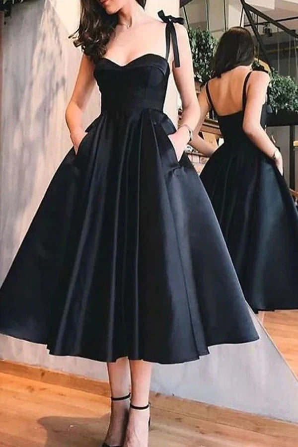 Simple A Line Black Short Spaghetti Straps Homecoming Dress Party Dress