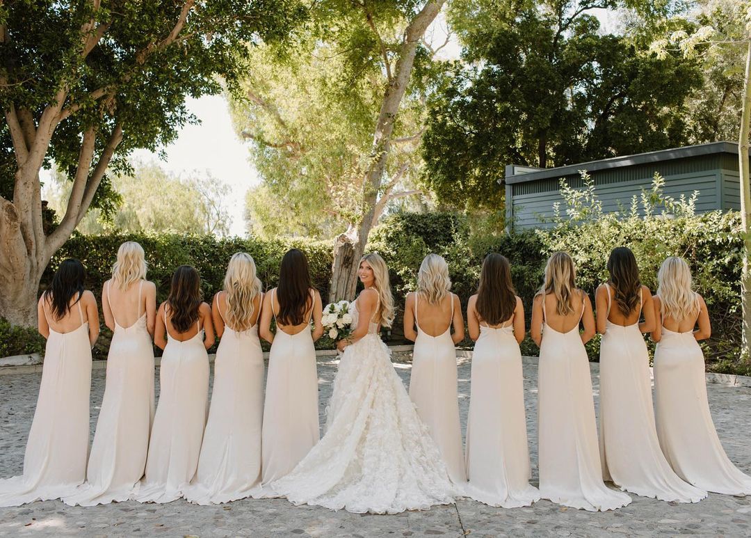 Simple Elegant A-Line V-Neck Spaghetti-Strap Ivory Floor-Length Bridesmaid Dress
