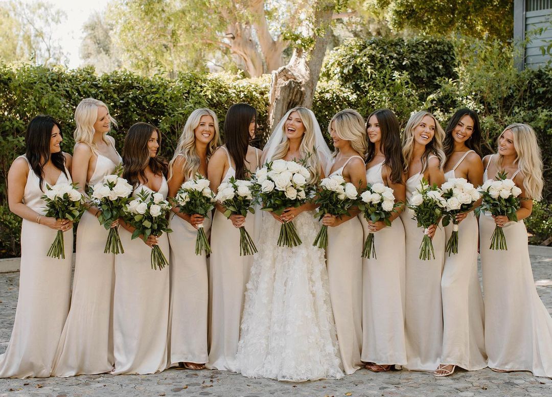 Simple Elegant A-Line V-Neck Spaghetti-Strap Ivory Floor-Length Bridesmaid Dress