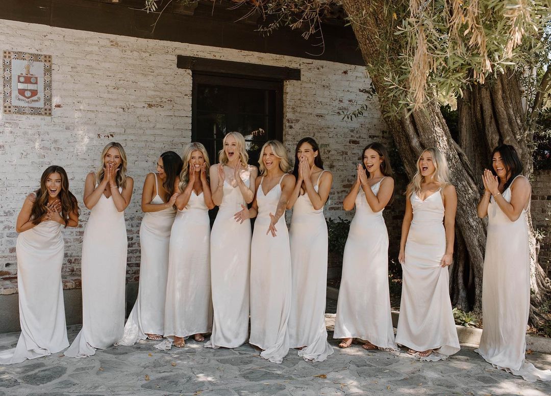 Simple Elegant A-Line V-Neck Spaghetti-Strap Ivory Floor-Length Bridesmaid Dress