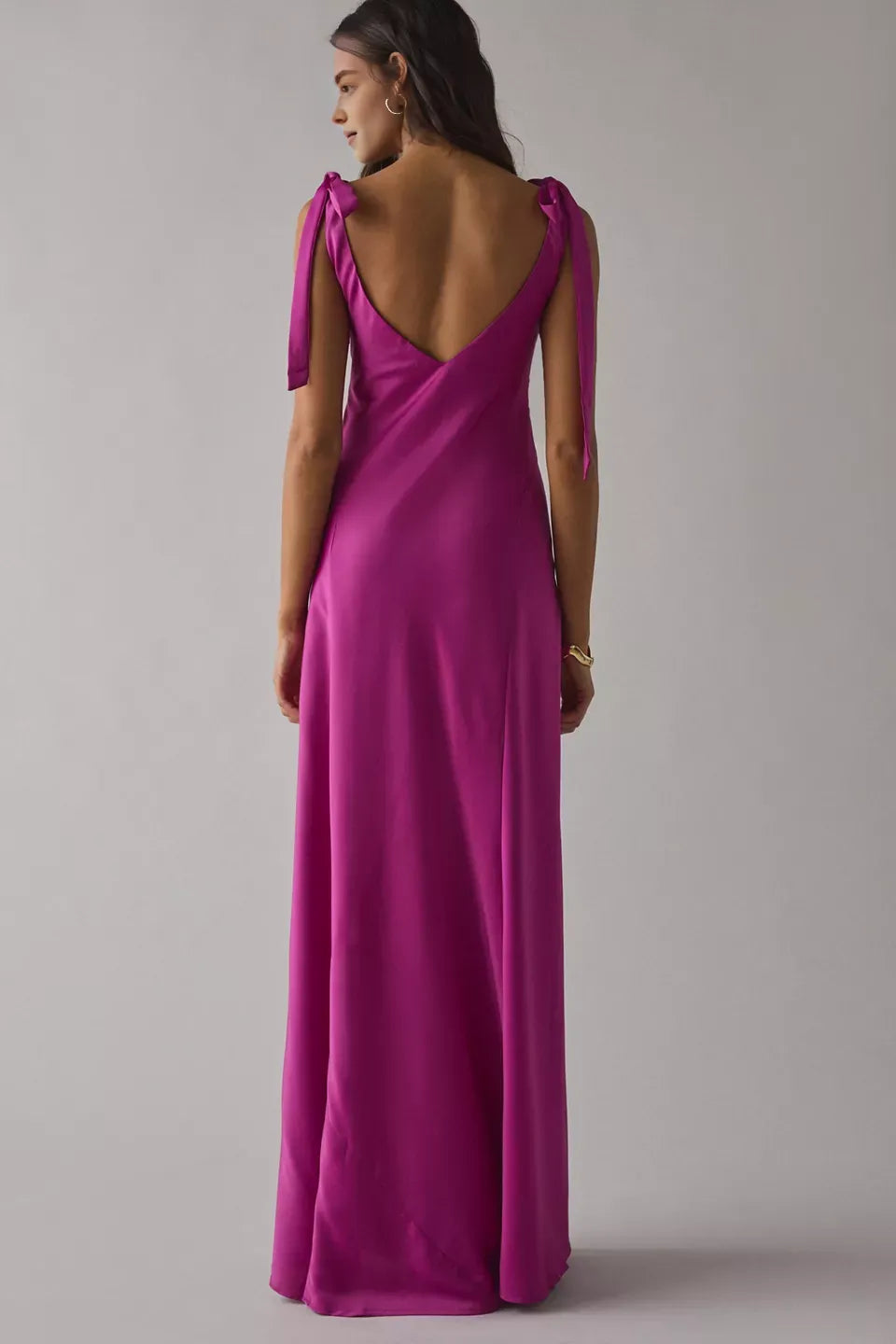 Simple Fitted V Neck Sleeveless Satin Floor-Length Prom Dress