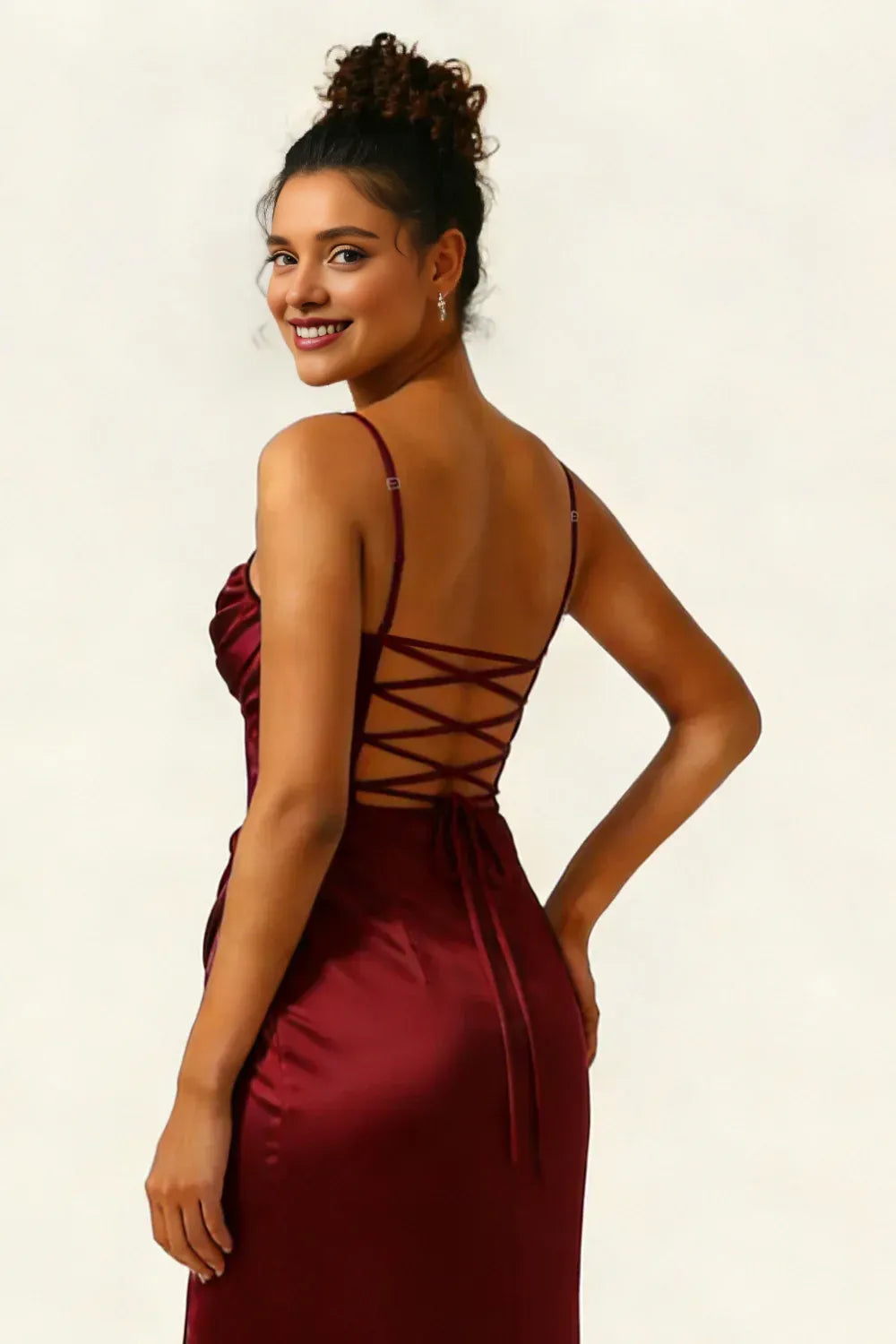 Simple Sheath Spaghetti Straps Sleeveless Satin Slit Floor-Length Prom Dress