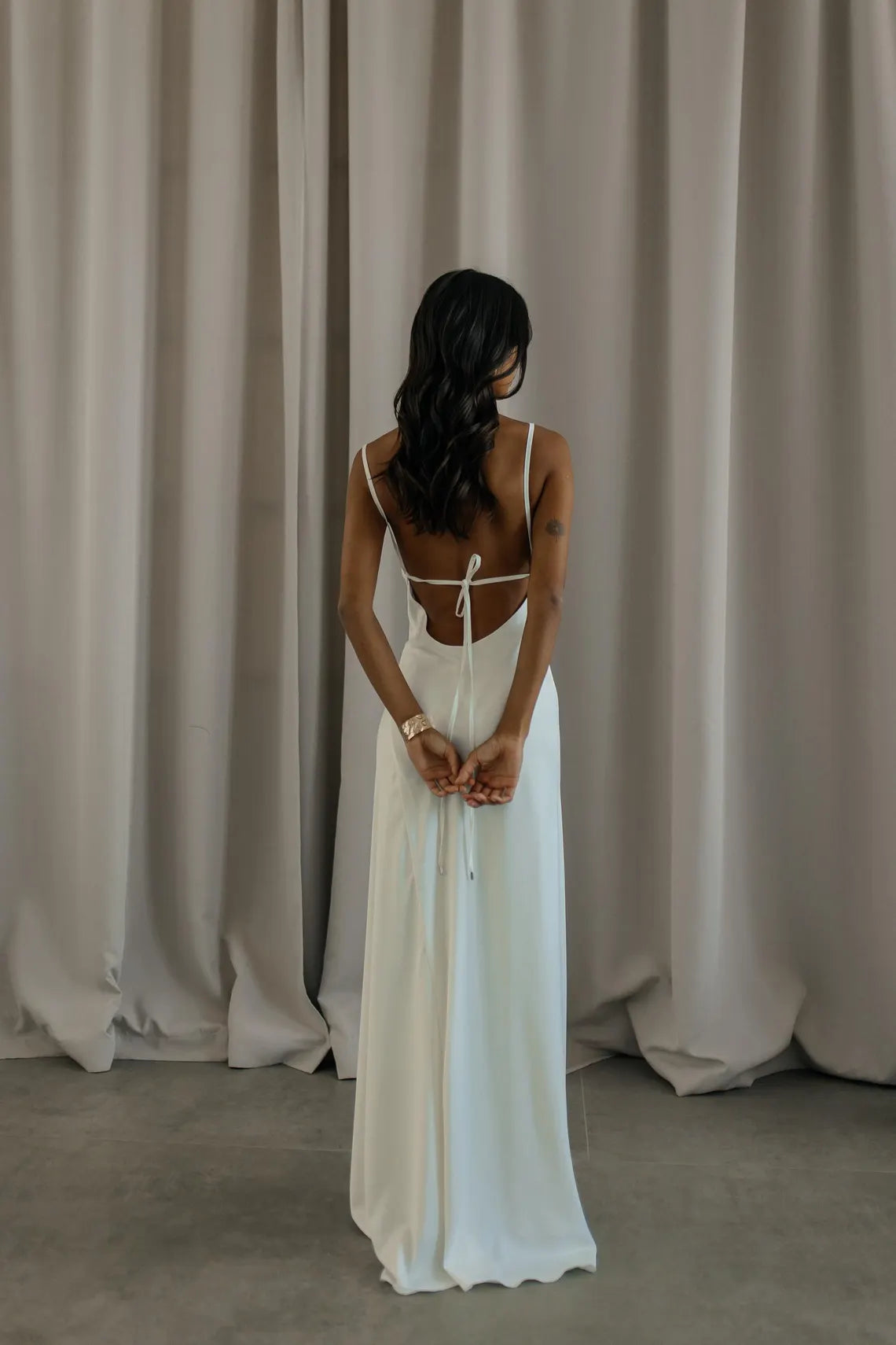 Simple Sleeveless Off-the-Shoulder Open Back A-line Lace Up Bridesmaid Dress Wedding Dress With Floor Length