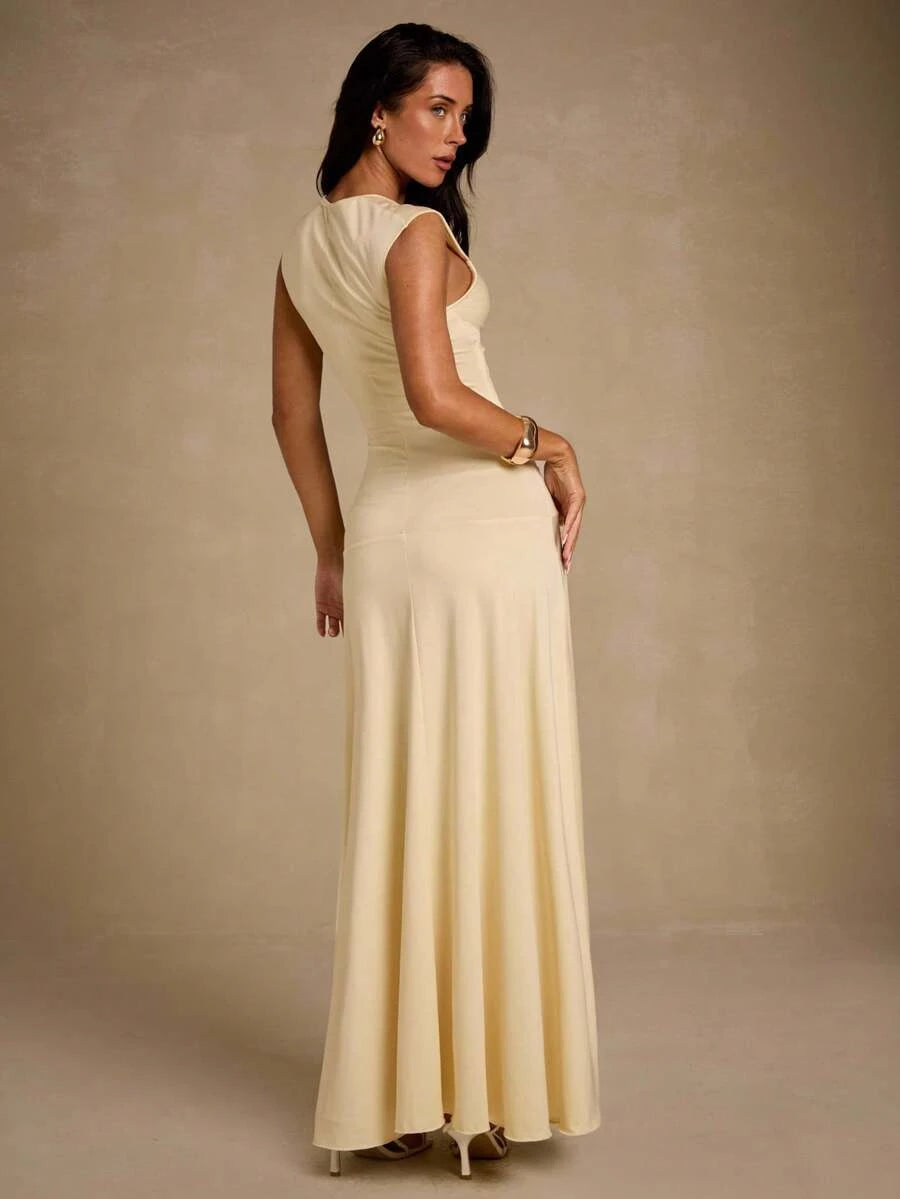 Simple Stylish A-Line Sweetheart Twisted Draped Pale Yellow Floor-Length Prom Dress