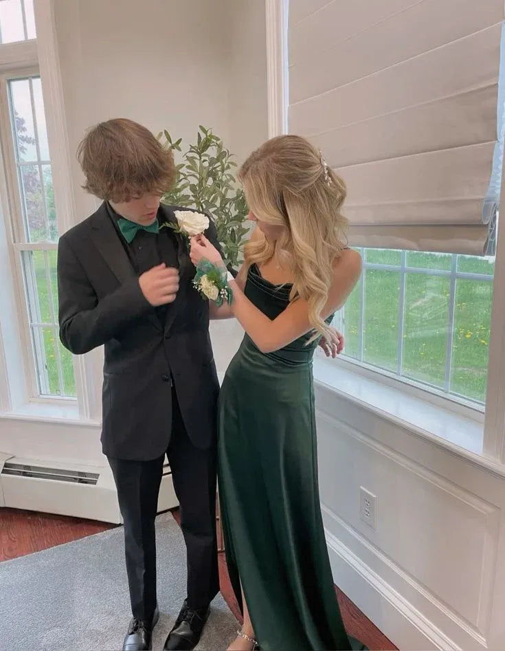 Sleek Mermaid Cowl Neck Sleeveless Satin Maxi Prom Dress