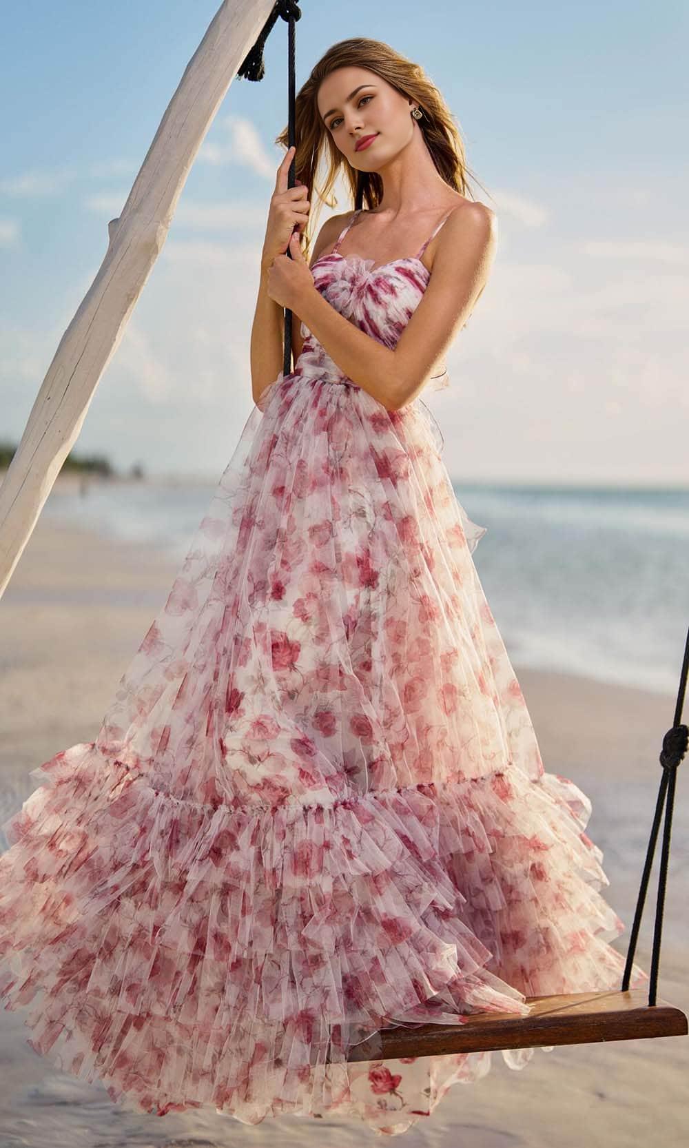 Sleeveless A-line Spaghetti Straps Open Back Sweetheart Ruched Tiered Prom Dress / Prom Dress In Store