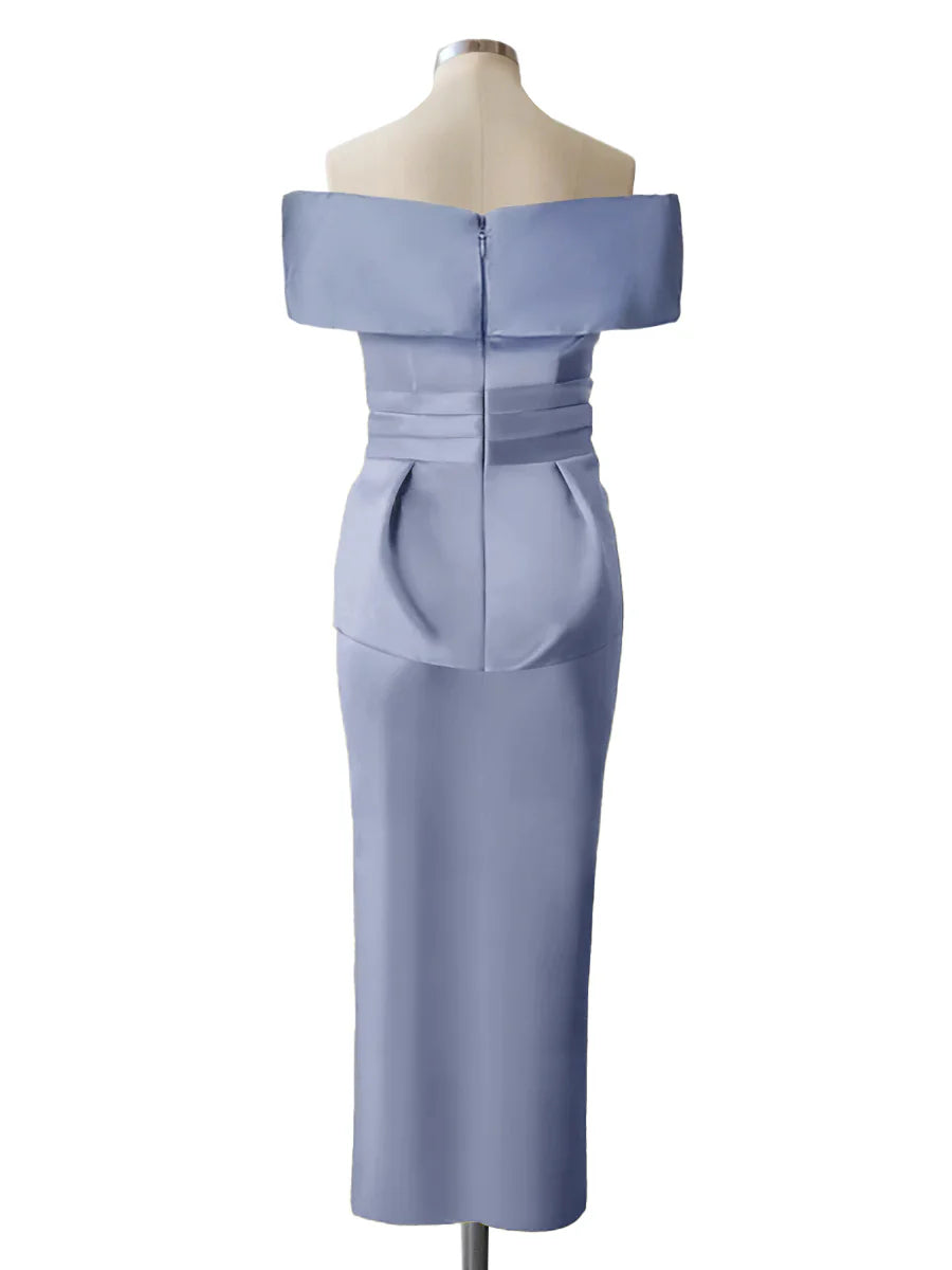 Formal Women's Dresses Sheath/Column Off-the-Shoulder Sleeveless Ankle-Length Mother of the Bride Dresses With Pure Color Prom Dresses Stores