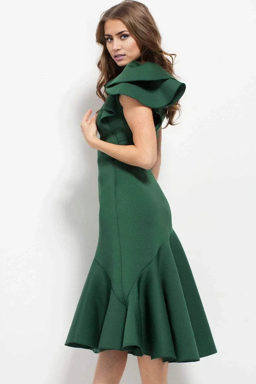 Sleeveless Asymmetrical Neck Ruffled Shoulder Short Formal Dress Evening Dress Tea-Length Prom Dress / Prom Dress In Store