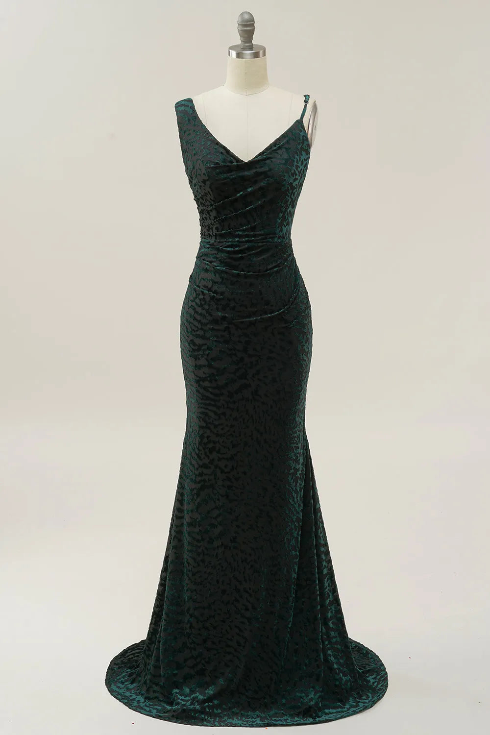 Vestido largo de fiesta de terciopelo verde, sin mangas, espalda descubierta, largo hasta el suelo, estilo sirena, escote en V