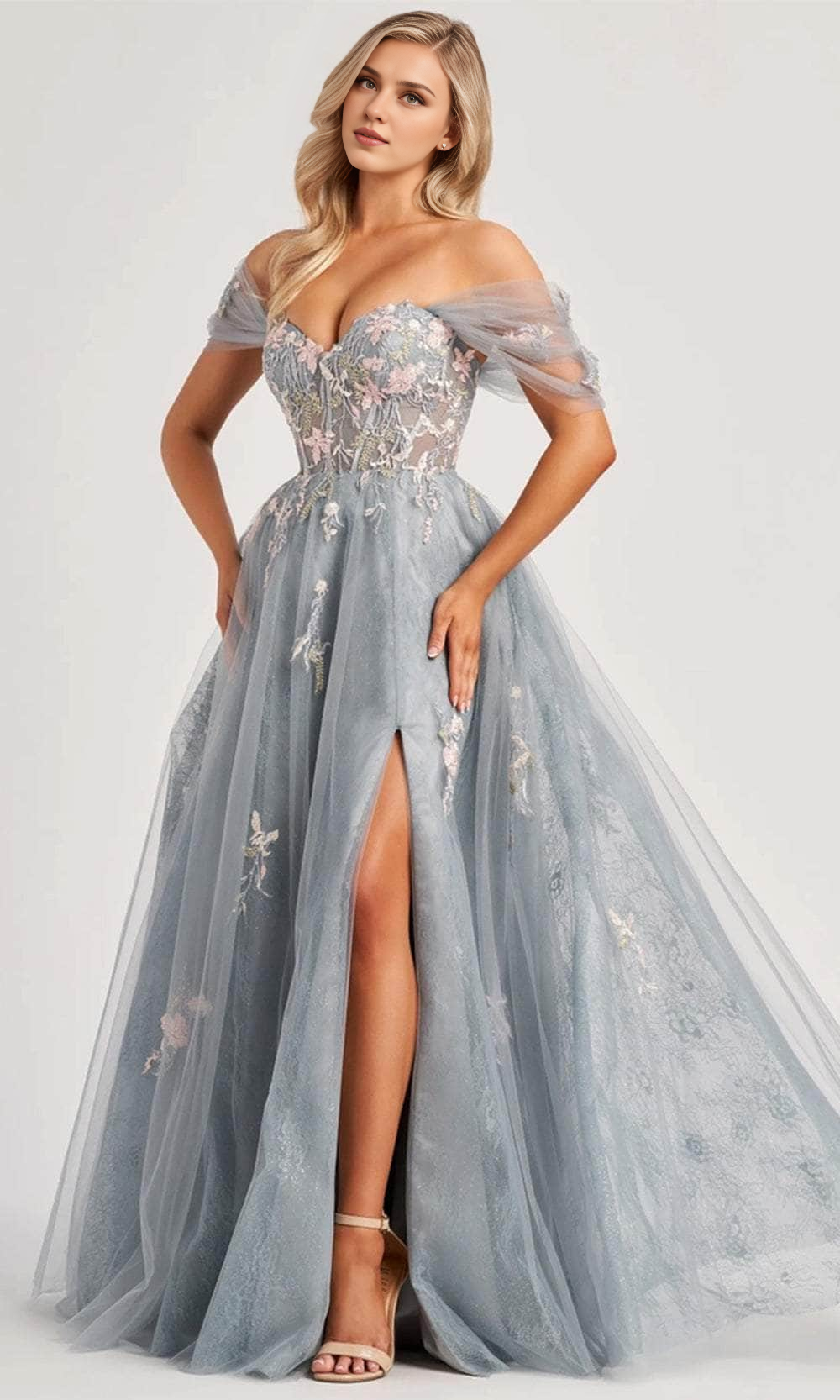 Prom Dresses Shops Embroidered Off Shoulder Tulle Prom Dress Strapless Sleeveless Formal Dress Ankle Length Pleated Prom Clothing Formal Women's Dresses