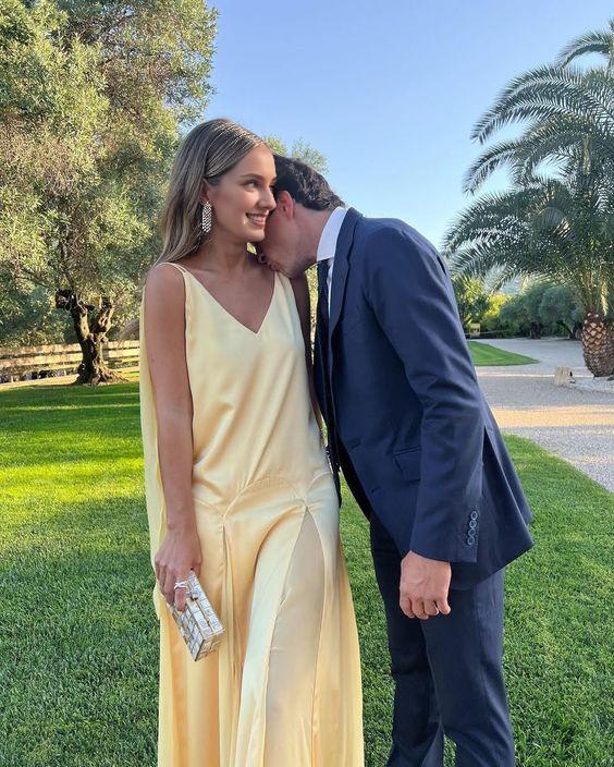 Robe de bal longue jaune sans manches, sexy, décolleté en V, en mousseline de soie, dos nu 