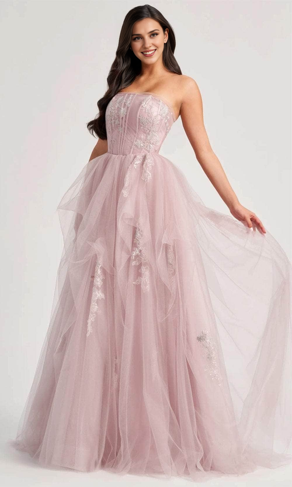 Prom Dresses Shops Ruffle Detailed A-Line Gown Floor Length Sleeveless Tulle Prom Clothing Formal Women's Dresse