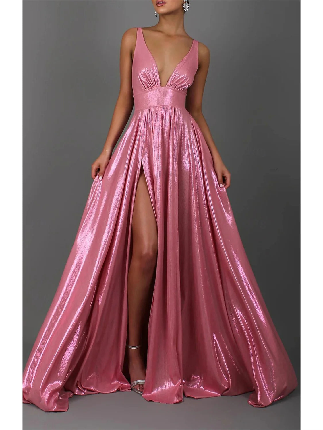 Prom Dresses Stores A-Line/Princess Sleeveless V Neck Floor-Length Prom Dresses with Pleats Formal Women's Dresses