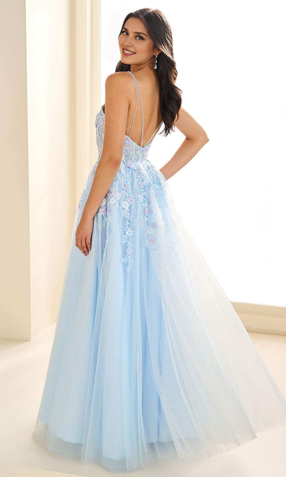 Prom Dresses Shops Dual Straps 3D Floral Appliqued Floor Length With Slit Prom Gown Prom Clothing Formal Women's Dresse