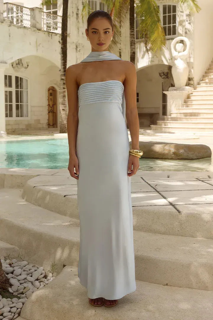 Solid Color Sheath Strapless Sleeveless Satin Floor-Length Prom Dress