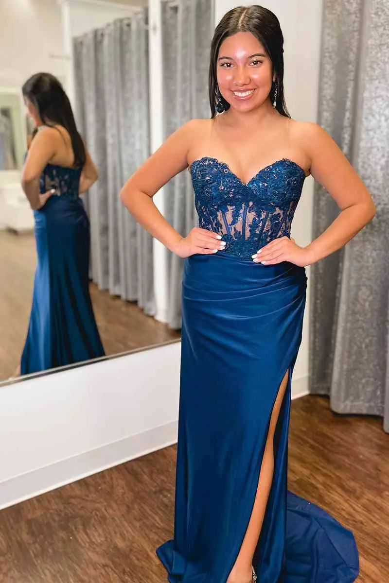 Sophisticated Mermaid Sweetheart Strapless Satin Maxi Prom Dress