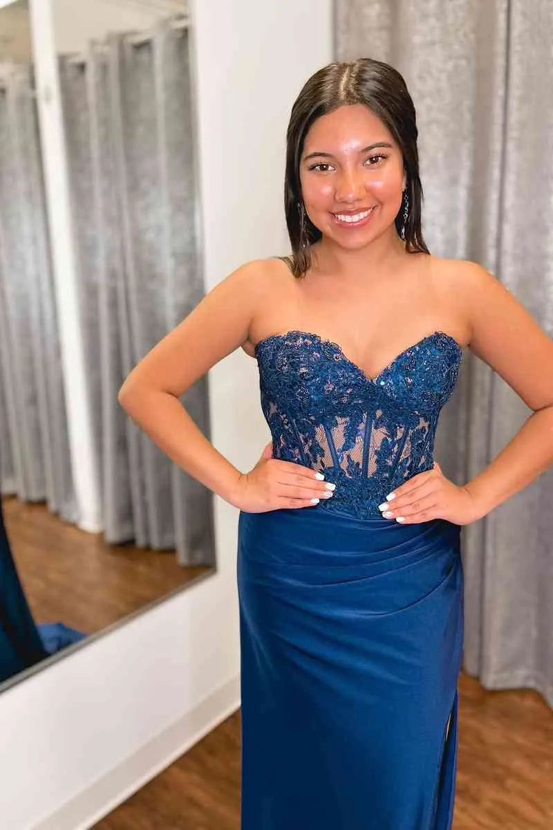 Sophisticated Mermaid Sweetheart Strapless Satin Maxi Prom Dress