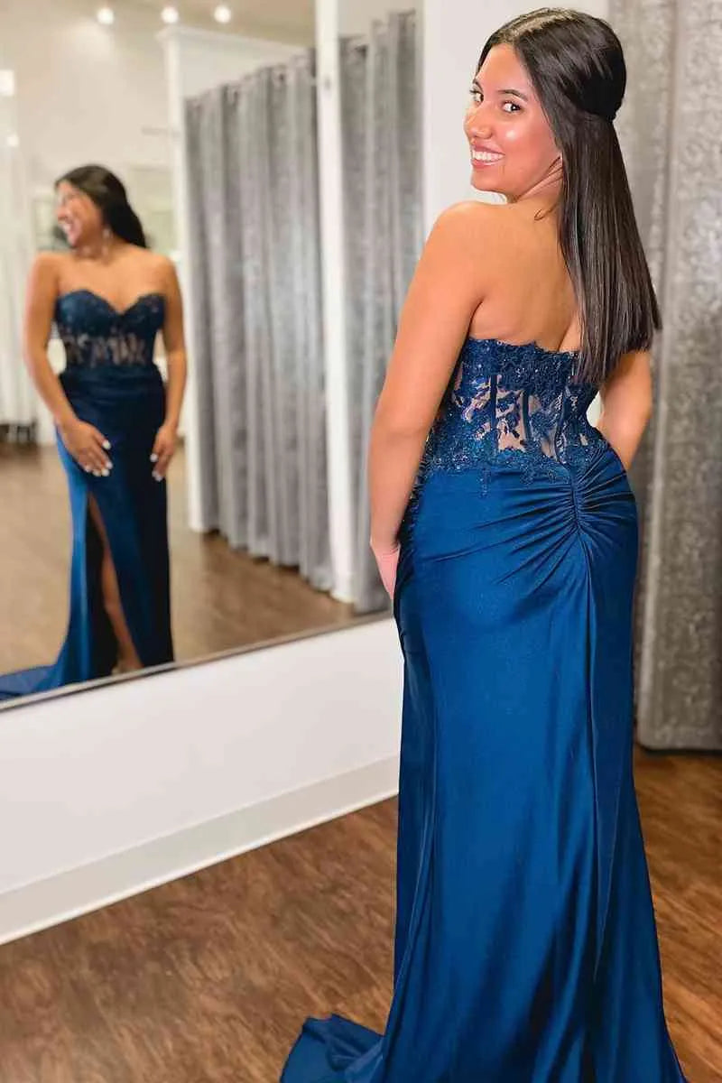 Sophisticated Mermaid Sweetheart Strapless Satin Maxi Prom Dress