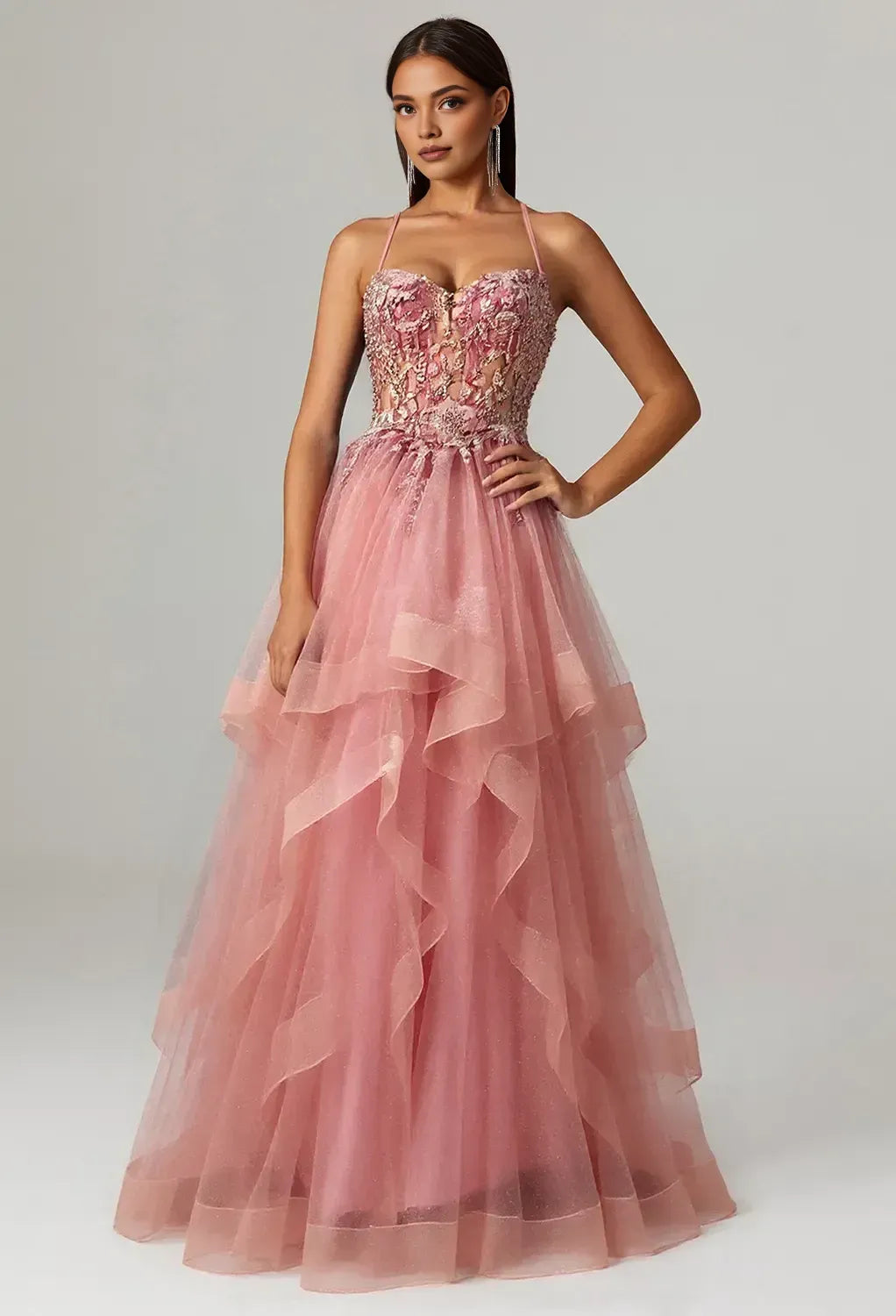 Sophisticated A-line Sweetheart-Neck Sleeveless Pleated Tulle Backless Floor Length Prom Dress