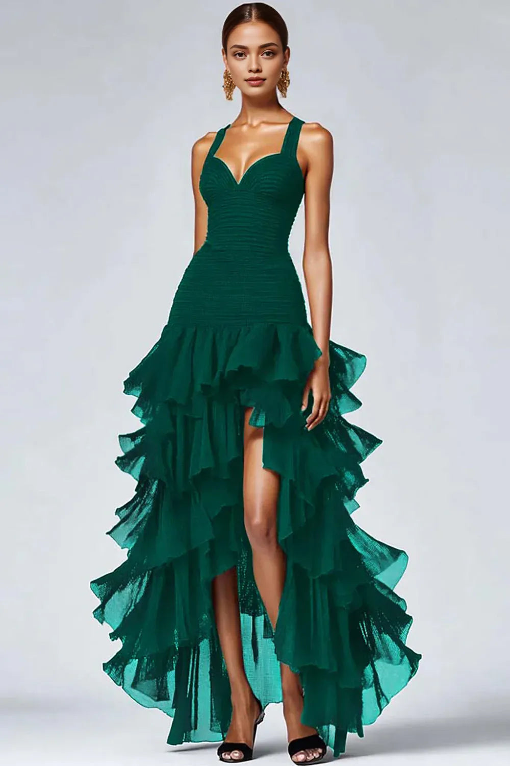 Sophisticated A Line Sweetheart Sleeveless Organza High-Low Prom Dress