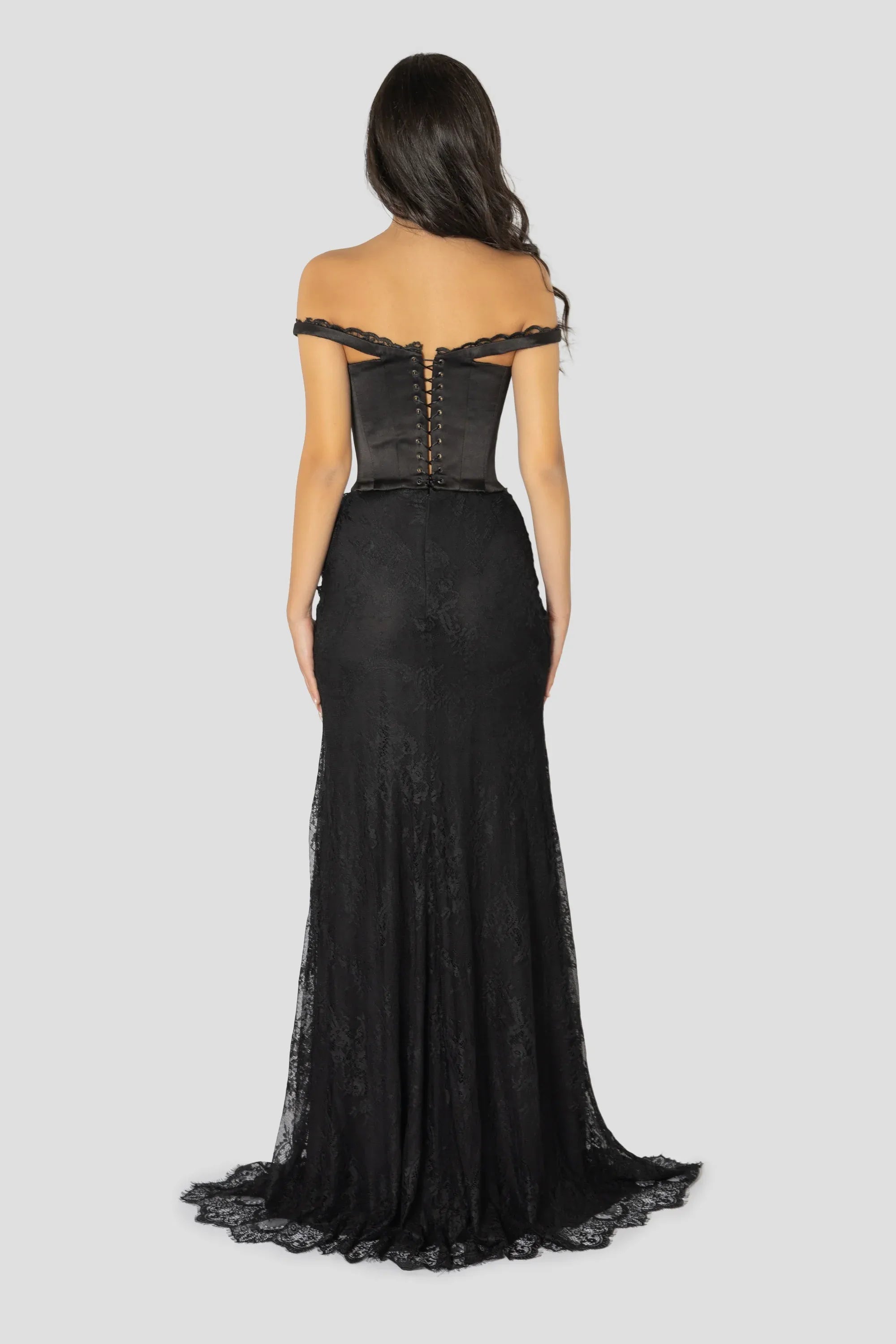 Sophisticated Mermaid/Trumpet Off Shoulder Sleeveless Lace Sweep/Brush Train Prom Dress