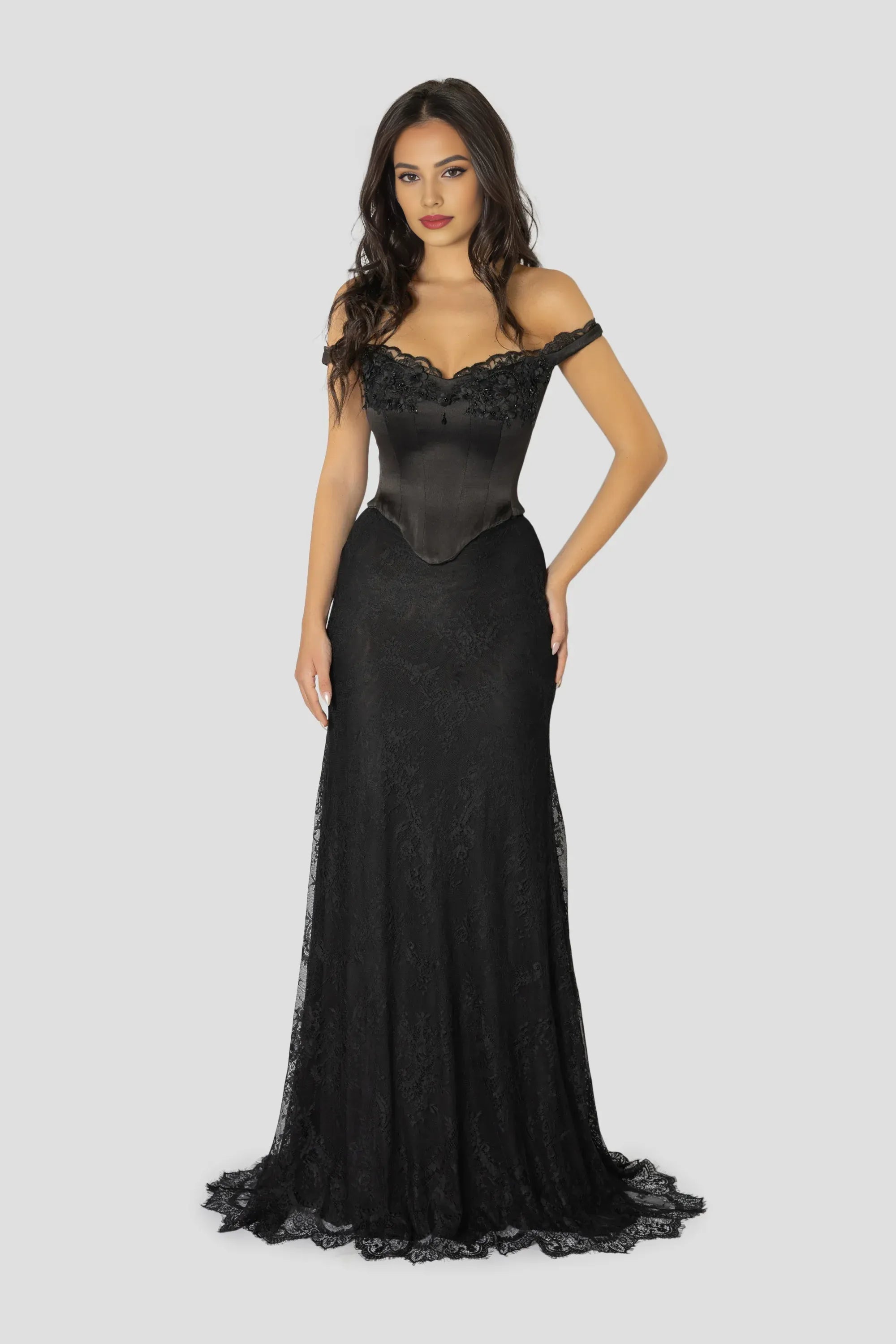 Sophisticated Mermaid/Trumpet Off Shoulder Sleeveless Lace Sweep/Brush Train Prom Dress