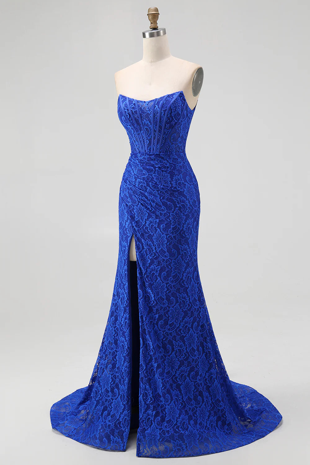 Sophisticated Mermaid/Trumpet Sweetheart Sleeveless Lace Sweep/Brush Train Prom Dress