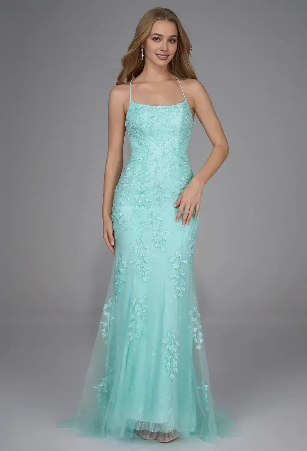 Sophisticated Mermaid/Trumpet U Neck Sleeveless Backless Tulle Floor Length Prom Dress