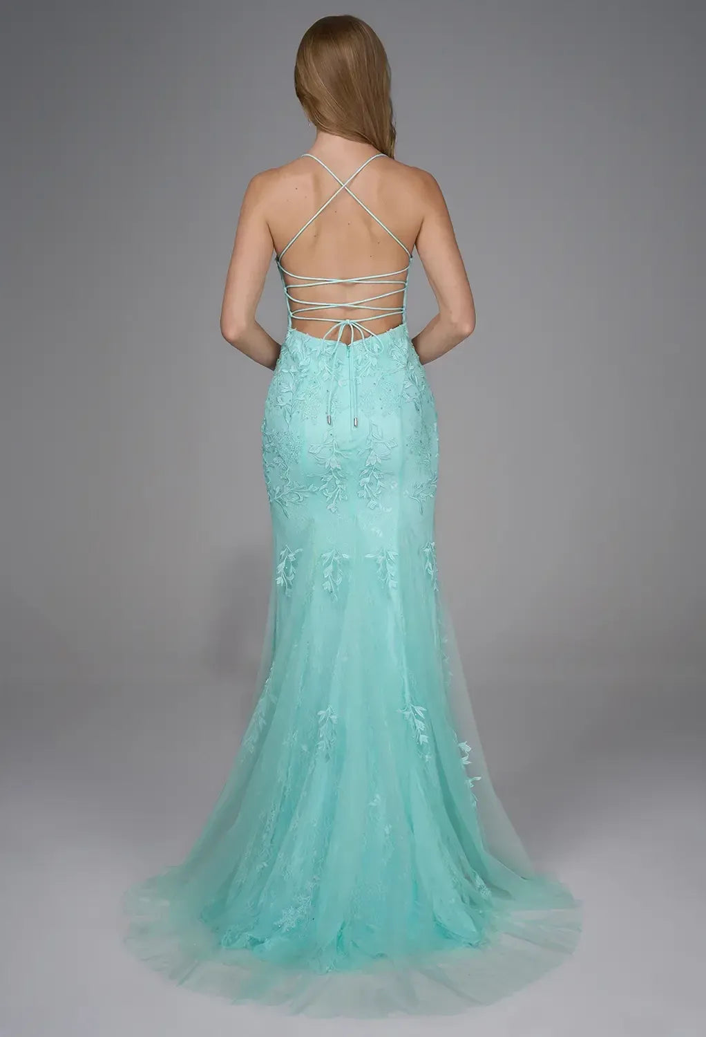 Sophisticated Mermaid/Trumpet U Neck Sleeveless Backless Tulle Floor Length Prom Dress