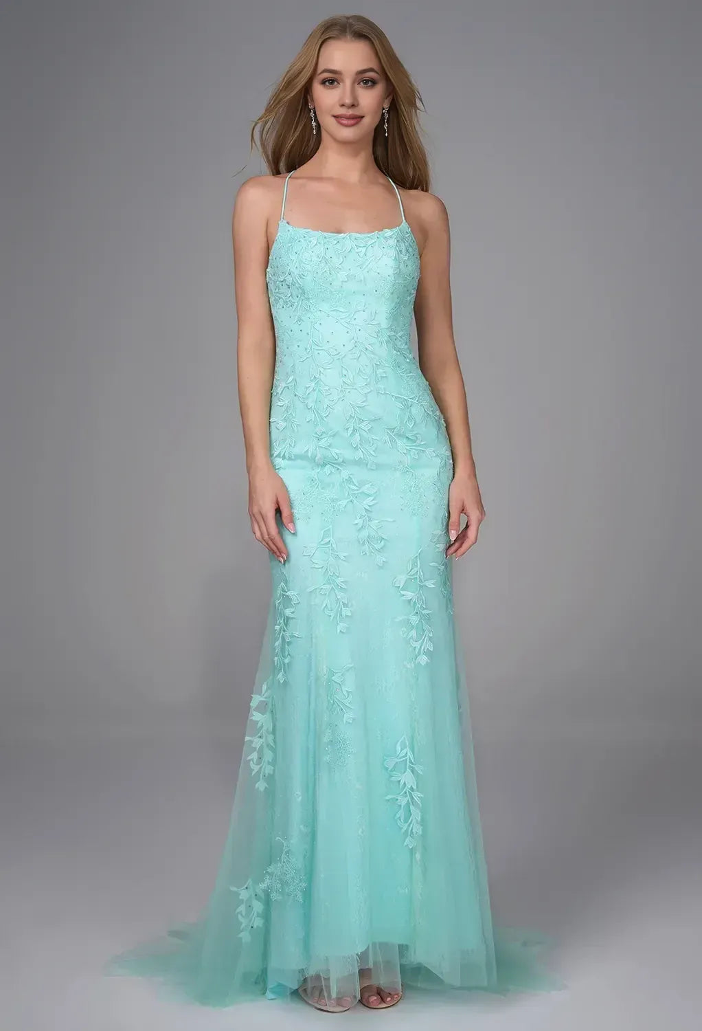 Sophisticated Mermaid/Trumpet U Neck Sleeveless Backless Tulle Floor Length Prom Dress