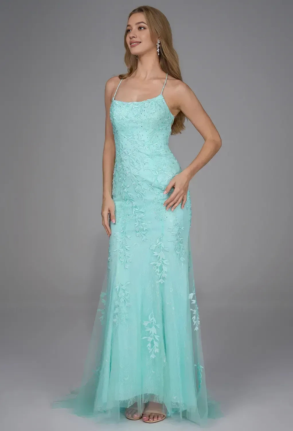 Sophisticated Mermaid/Trumpet U Neck Sleeveless Backless Tulle Floor Length Prom Dress