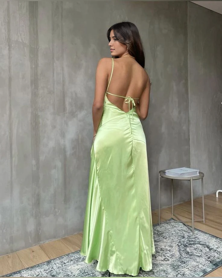 Weitese Formal Women's Dresses Light Green Backless High Slit Spaghetti Straps Evening Dress Prom Party Dress Prom Clothing