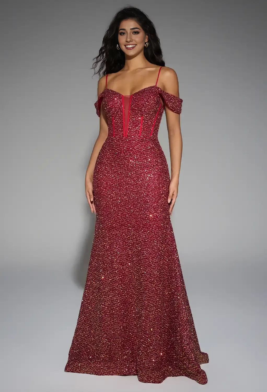 Mermaid Sweetheart Neckline Spaghetti Straps Floor Length Prom Dresses Sequin Sleeveless Corset Glamorous Glitter Evening Dresses